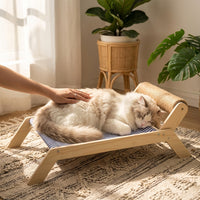Elevated Pet Bed Wood Cat Lounger, Open Beach Chair for Cats and Elevated Cat Bed, Indoor Cat Furniture for Raised Comfort for Indoor Cats