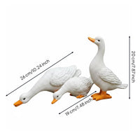 3 Pieces White Duck Garden Statues Weather-Resistant Pond Ornament for Yard