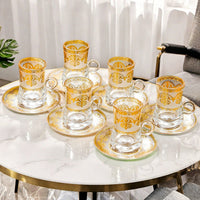 Foil Embossed Glass Coffee Cup with Lid (6-Piece Set)
