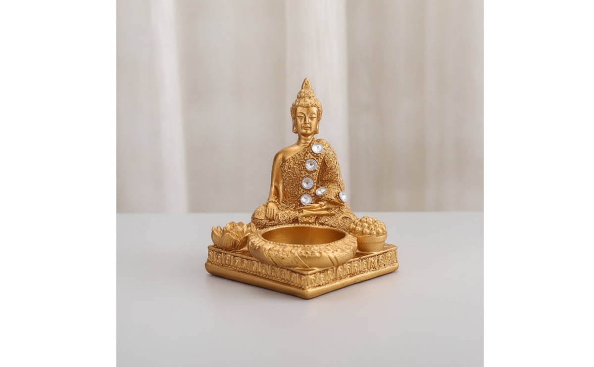 Meditative Buddha Statue with Gems Resin Buddha Figurine Compact Tabletop Statue Indoor for Entryway