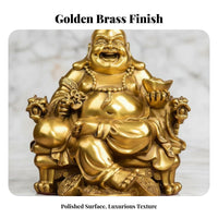 Good Fortune Symbol Laughing Buddha on Dragon Throne Intricacyed Craftsmanship Laughing Buddha Statue Golden Finish Feng Shui Ornament for Business Owners, Spirituality Seekers, Entrance Hall, Entranceway, Living Room, Storefront