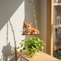 Whimsical Hanging Cat Ornament Cute Cat on Swing Adorable Decor Sculpted for Gardeners, Garden, Potted Plants, Patio, Balcony