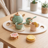 Wooden Tea Set Wood Pretend Tea Set Pastel for Kids
