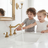 Antique-Style Basin Faucet Three-Hole Faucet with Two Handles Deck-Mounted Basin Tap Polished for Washbasin, Bathroom, Vanity