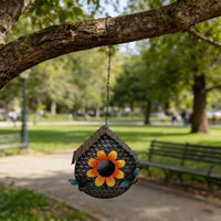Hanging Bird Feeder with Iron House Design, Waterproof Outdoor Bird Feeder for Garden Decor, European Style Hollow Garden Bird Feeder for Patio