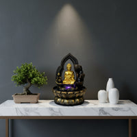 Stone-Like Tabletop Water Fountain Small Sitting Buddha Fountain Zen-Style Ornament Meditative for Desk, Living Room