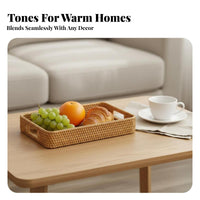 Rectangular Woven Tray with Handles Multi-Purpose for Kitchen, Homeowners, Hosts
