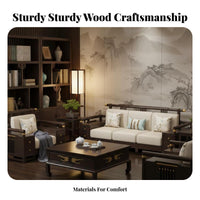 Wooden Frame Seating Group with Storage New Chinese aesthetic 3-Seater configurable Sofa Light Luxury Living Room Furniture for Families, Adults, Home, Bedroom