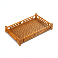 Serving Tray with Woven Central Panel Portable Bamboo Serving Tray Versatile for Tabletop Display