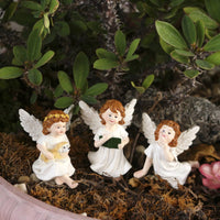 3 Pieces Winged Floral Ornament Pick Set Outdoor Use Resin Angel Plant Stake Mini Size Garden Ornament for Gardeners, Planter