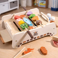 Wooden Kids BBQ Grill Play Set with Simulated Food and Rotating Feature