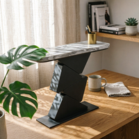 Narrow Profile Entryway Display Table Sintered Stone Top Sculptural Pedestal Console Modern Design Home Furniture Heat-Resistant for Interior Designers, Decorators, Art Lovers, Foyer, Small Areas, Living Room, Behind Sofa