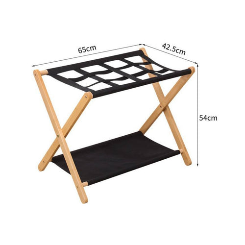 Double Layer Luggage Rack Solid Wood Folding Luggage Rack for Bedroom