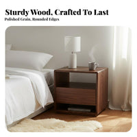 Wooden End Table with Drawer Modern Minimalist Design Bedroom Furnishing