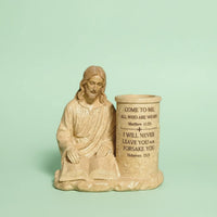 Jesus Figurine Pen Holder Easter Gift Bible Passage Writing Utensil Holder