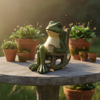 Frog Rocking Chair Statue Weather Resistant Solar Frog Garden Light Auto