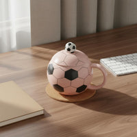 Football Shaped Cup with Lid 400ml Capacity Soccer Ball Mug Creative Design Soccer Football Mug for Kids, Desk Decoration, Office