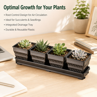 Square Planter Set with Saucers, 4 x 10cm Plant Pots Indoor, Breathable Drainage for Flowers Home Decor
