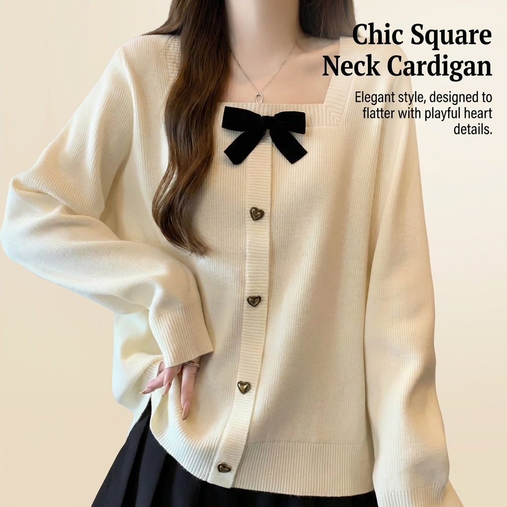 Ladies Long Sleeve Tops with Square Neckline and Bow Detail, Loose Fit Blouse for Women Office Wear and Work, Plus Size Polyester