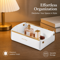 Faux Leather Storage Tray, Foldable Sundries Organizer Tray, Luxury Printed Bedroom Vanity Tray, Multifunctional Desk Storage for Cosmetics & Snacks