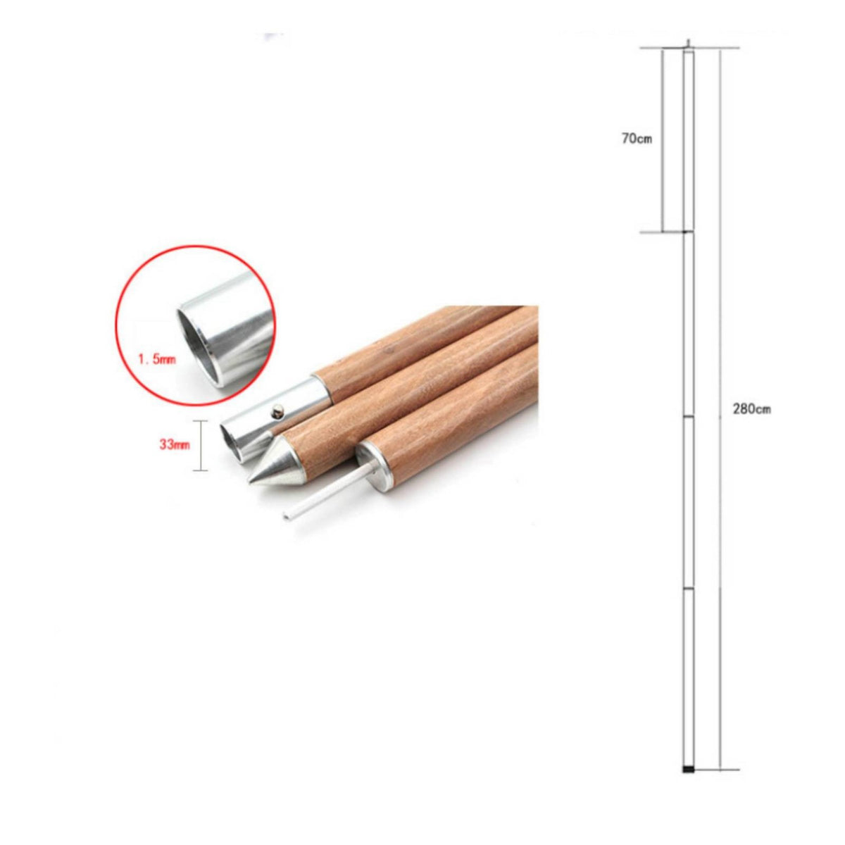 2 Pieces Wood Grain Tarp Pole Thickened Outdoor Gear Easy to Carry for Hiking