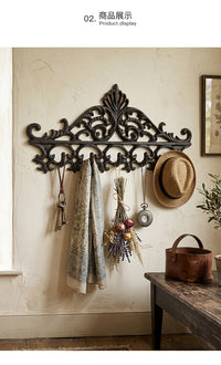 Vintage Cast Iron Geometric Wall Hooks - 5 Hooks for Entryway
