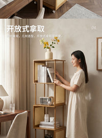 Bamboo Rolling Bookshelf with Wheels for Living Room