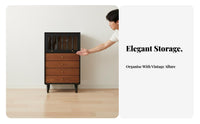 Vintage Drawer Design Cabinet Solid Wood Construction Retro Wooden Chest Smooth Gliding Drawers French Design Hinged-Top Cabinet for Living Room
