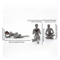 3 Pieces Smooth Sculptures with Newspaper Print Sculptural Human Figurines with Books Matte Minimalist Figure Statues Artistic for Readers, Tabletop, Study Nook, Living Room