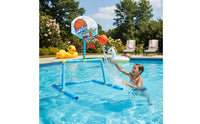Buoyant Basketball Hoop and Soccer Goal Material Pool Basketball Soccer Game Puncture-Resistant Inflatable Pool Game Set for Kids, Backyard