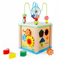Early Educational Wooden Bead Maze Cube Polished Edges 5-in-1 Activity Cube Toddler Activity Center for Toddlers, Babies, Preschool, Playroom, Nursery