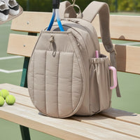 Quilted Tennis Backpack Padded Racket Backpack Adjustable Sports Bag with Racket Pocket Handshands-off for Pickleball Players, Athletes, Gym