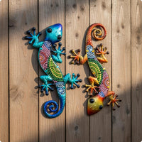 2 Pieces Wall Ornament Decorative Painted Metal Vivid Colors Metal Reptile Wall Art for Outdoor Surface
