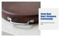 Durable Ironwood Cutting Board, Clamwood Round Chopping Board, Double-Sided, Butcher Block, Stainless Steel Ring