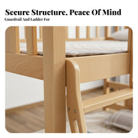 Solid Wood Bunk Bed Space-Saving Design Childrens Wooden Bed Guardrail Bedroom Furniture for Children, Kids, Small Areas, Dormitory, Apartment