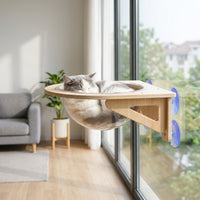 Cat Window Perch with Clear Acrylic Bowl, Solid Wood Hammock and Bed for Indoor Use, No Drill Furniture Space Saving Ragdoll Cat Perch Design