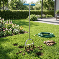 Lawn Aerator with 3 Hollow Tines Heavy Duty Manual Lawn Aerator Replaceable Soil Core Sampler with T-Handle for Homeowners, Gardeners, Yard Inspection