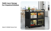 Kitchen Storage Cabinet with Doors Rust Resistant Metal Storage Cabinet on Wheels Heavy Duty Multi-Tier Kitchen Rack for Homeowners, Renters, Washroom
