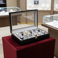 Wooden Watch Display Case High Gloss Finish Lacquered Wood Watch Holder Soft Interior Pillows Metal Clasp Lock for Men