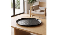 Hammered Metal Tray Textured Round Hammered Tray Shallow Decorative Platter for Tabletop, Centerpiece, Entryway