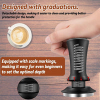 Stainless Steel Coffee Tamper with Adjustable Calibration and Magnetic Dosing Ring Kit