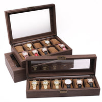 12-Slot Watch Storage Box with Wood Grain PU Leather