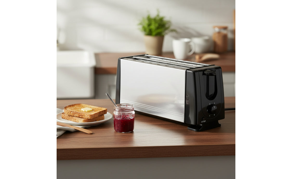 Stainless Steel Long-Slot Toaster 6 Settings 2-Slice Toaster Automatic Lift up Appliance Compact for Students