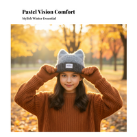 Cat Ear Knit Winter Hat, Warm, Women, Foldable, Travel
