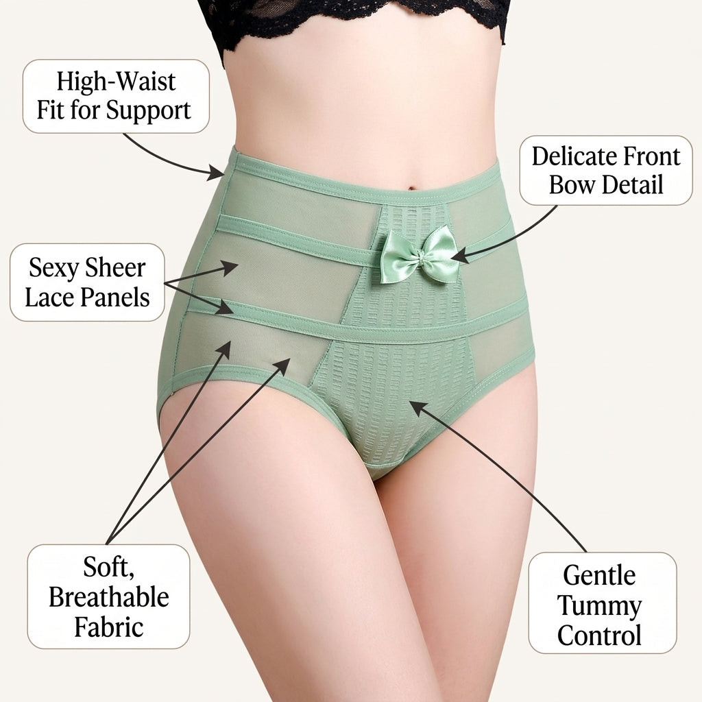 Women's Knickers High Waisted with Lace Trim for Everyday Wear, Breathable Shapewear Control Pants, Smooth Fit and Comfort for Workwear