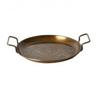 Embossed Brass Tray Shallow Rim Home Decor Metal Construction