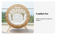 Resort Look Oval-Shaped Chair Woven Frame Convertible 2-Seater Sofa Comfortable Cushions Outdoor Furniture Weather-Resistant for Hotel Owners, Couples, Homeowners, Balcony, Garden, Poolside, Backyard
