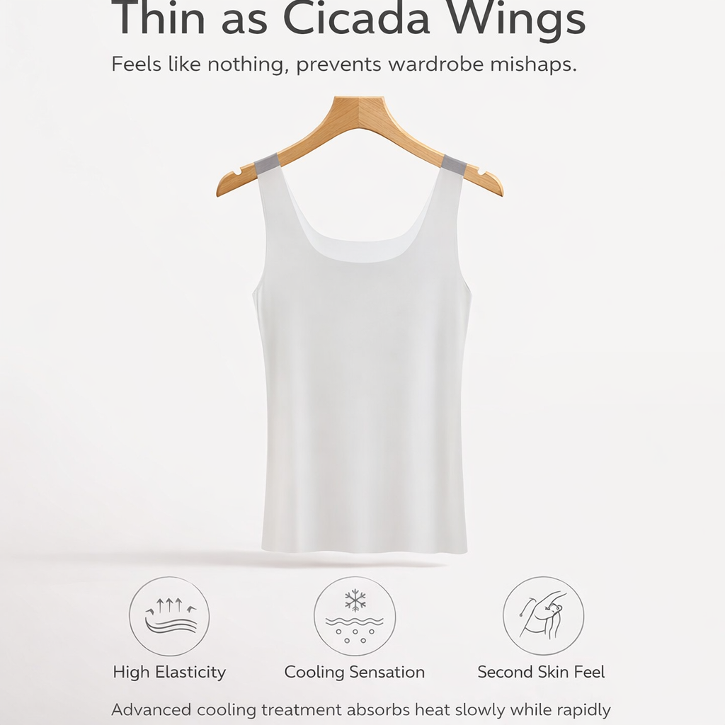 Ice Silk Camisole Tops for Women with Seamless V Neck Design, Lightweight Sleeveless Base Layer for Summer, Breathable Vest