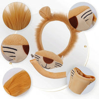 Soft Fabric Lion Headband with Gloves Furry Lion Costume with Tail Cute Paw Gloves Lightweight for Dress-Up