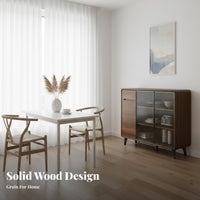 1 Piece Dining Room Buffet Cabinet Wooden Sideboard Storage Cupboard Fluted Glass Door Solid Wood Frame Versatile Console Suitable for Adults Entryway Hallway Home Office